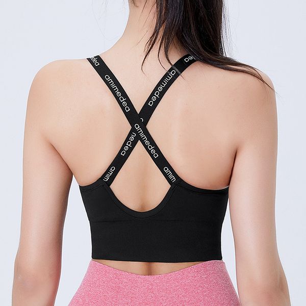 

bra cross back yoga vest, Black;white