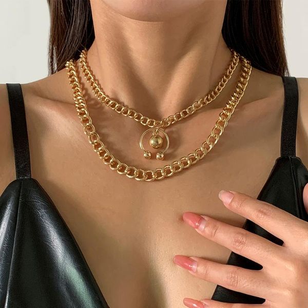 

pendant necklaces lacteo steampunk exaggerated geometric necklace for women double layered chunky chain hip hop jewelry gifts, Silver