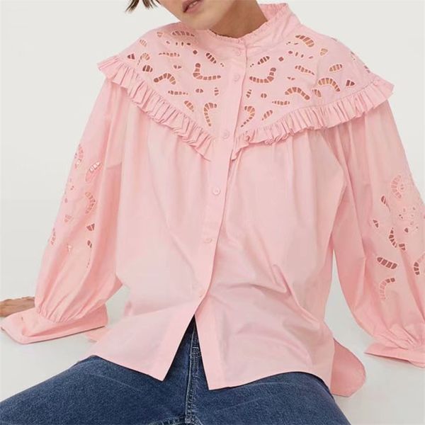 

women summer loose casual shirts blouses za long sleeve hollow out embroidery female fashion solid blusas 210513, White