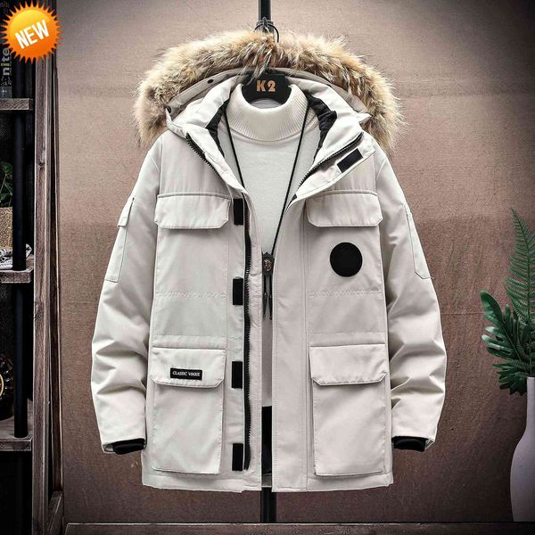 

new men's white duck down jacket korean men thick winter big pocketfur collar cargo warm parka coats unisex, Black