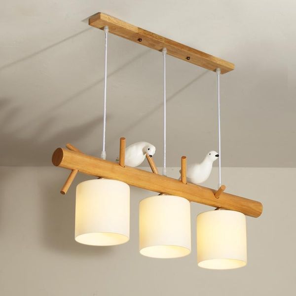 

chandeliers decorative nordic pendant lights glass hanging lamp dining kids room restaurant creative animal birds wood lighting