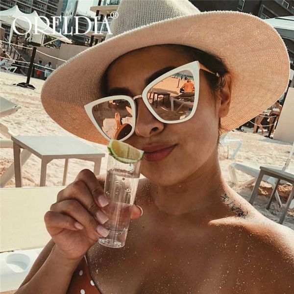 

oversized cateye sunglasses women 2020 retro cat eye brand design sun glasses women luxury vintage glasses mirror uv400 oculos p0814, White;black