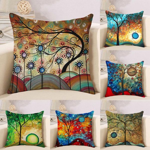 

pillow case 45x45 oil painting tree pillowcase cushion cover cotton linen office home decorative sofa cushion/decorative