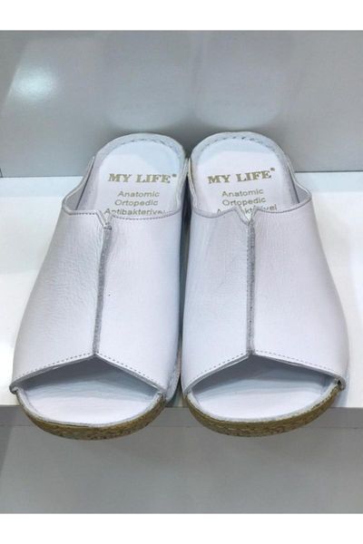 

slippers women's white genuine leather casual, Black