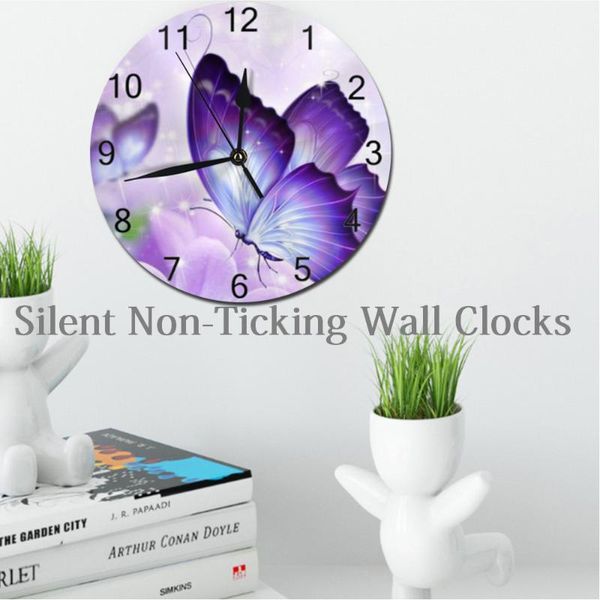 

wall clocks butterflies 25cm big round wall-clock decor numeral digital dial mute silent battery operated for bedroom