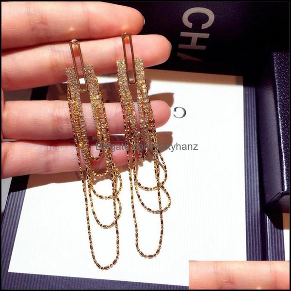 

stud earrings jewelry s1513 fashion s925 sier post rhinstone long tassels drop delivery 2021 ebwtd, Golden;silver