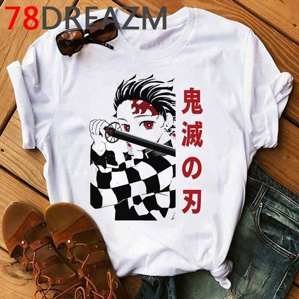 

demon slayer men kimetsu no womens t shirt yaiba kawaii anime blade cartoon of ghost graphic tees male, White