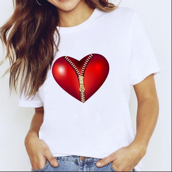 

women t shirts summer short sleeve casual white zipper love heart print graphic tees korean tee