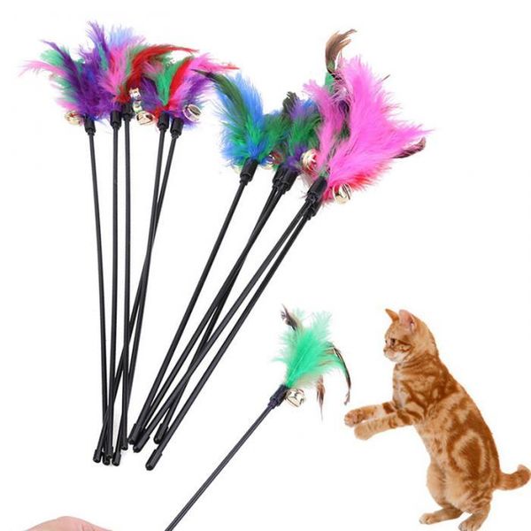 

cat toys 60cm toy funny kitten teaser stick with small bell feathers pet playing rod puppy wire chaser wand product random color