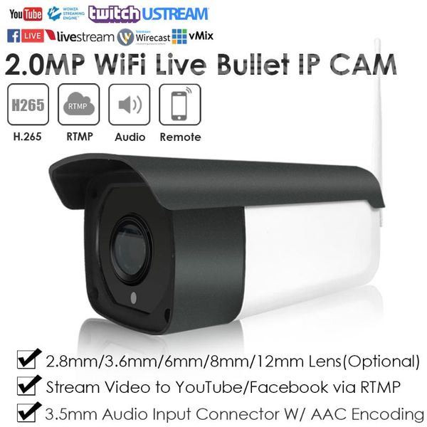 

cameras 2.0mp 1080p wireless wifi economic wide angle live streaming ip camera broadcasting to youtube/facebook by rtmp w/audio