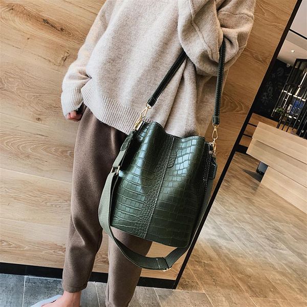 

evening bags alligator pattern bucket bag for women vintage shoulder big capacity crossbody elegant shopping handbag purse