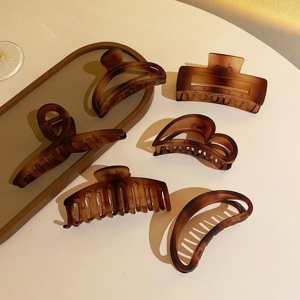 

hair clips & barrettes minar 6 designs matte chocolate color claw jewelry fashion chic geometric resin arcylic clamps accessories for women, Golden;silver
