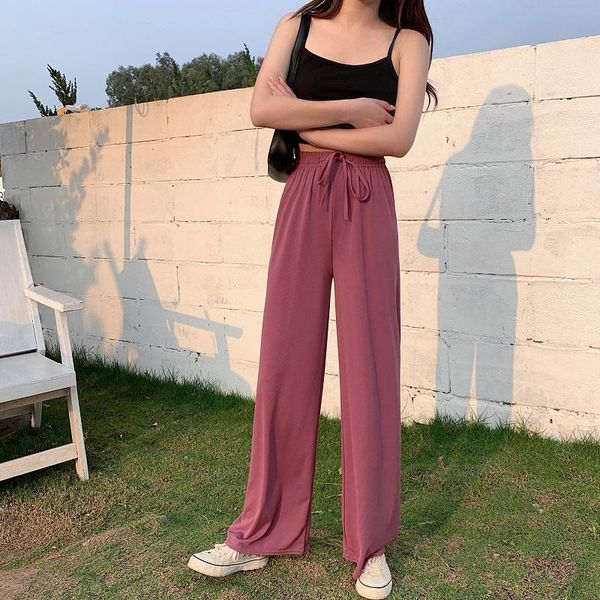 

women's pants & capris plus size women trousers summer wide-legged floor length drawstring adjustable waist long loose casual female co, Black;white