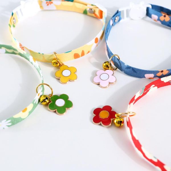 

dog collars & leashes 1pcs colorful flower priting cat with bells puppy adjustable buckle necklace pet accessories small collar suppy