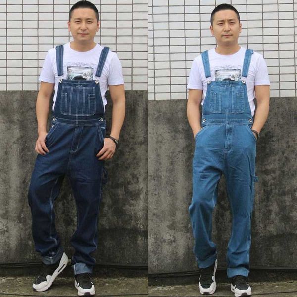 

jeans plus size denim overalls cargo men casual suspenders trousers hip hop pants straight loose baggy jeans male clothing, Blue