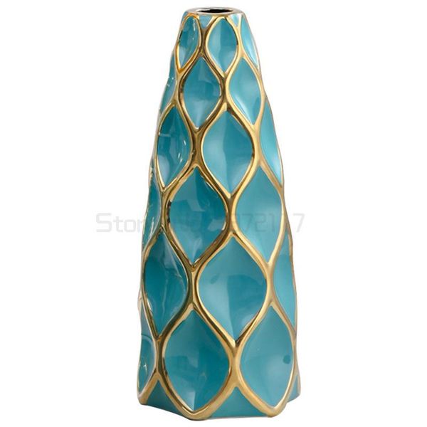 

vases ceramic gold vase blue diamond line floral decoration deskflower arrangement home accessories wedding