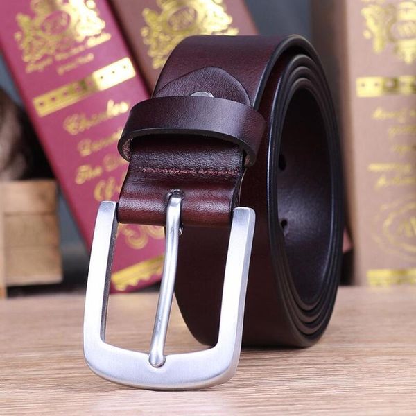 

designer men stainless steel buckle male high grade genuine leather belt real fashion jeans cowboys xks154 belts, Black;brown