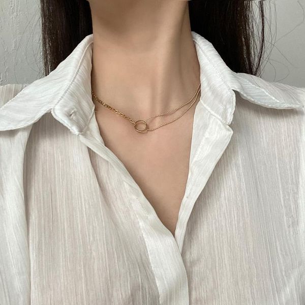 

chains double layer niche necklace fashion geometric circle adjustable creative asymmetric clavicle chain female, Silver