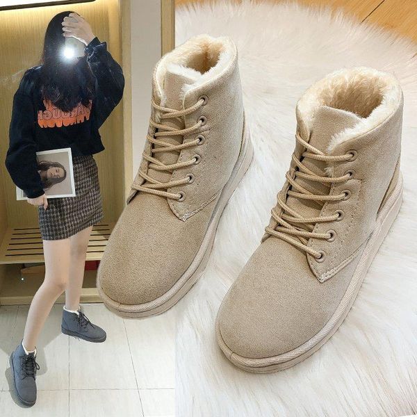 

boots women winter warm snow faux suede ankle for female shoes botas mujer plush woman, Black