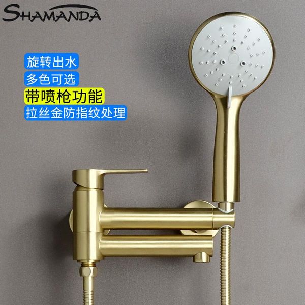 

simple shower head surface-mounted triple spray gun water outlet rotating bathtub faucet cylinder side set bathroom faucets