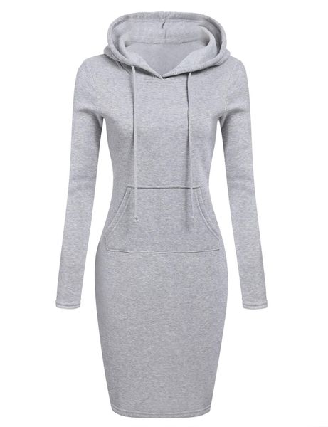 

autumn winter women dress warm sweatshirt bodycon woman clothing full sleeve hooded collar pocket outwear simple slim, Black;gray