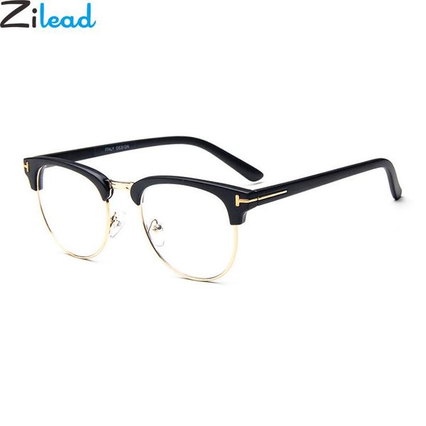 

fashion sunglasses frames zilead square half frame glasses optical sepectacles for men women plain eyeglasses eyewear des lunettes unisex, Black