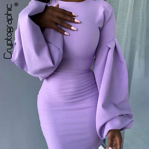 

elegant lantern sleeve round neck ladys dresses women club party mini dress bodycon streetwear 2021 fallby air, Black;gray
