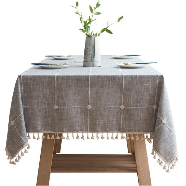 

table cloth modern simple cotton and linen solid color checkered tablecloth rectangular tassel coffee dining mat