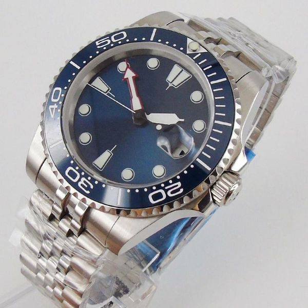 

wristwatches stainless steel 40mm blue men watch sapphire glass miyota automatic movement jubilee band rotating bezel, Slivery;brown