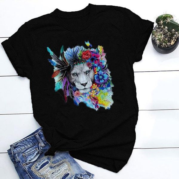 

women's t-shirt tee shirt vintage animal printing pattern casual short sleeve pullovers female loose streetwear clothes, White
