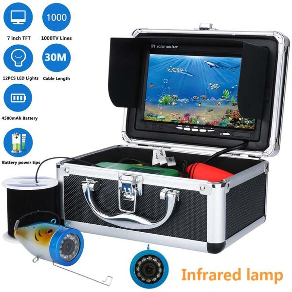 

fish finder 7'' hd color 1000tvl underwater waterproof fishing camera 12 pcs infrared lamp/white leds for sea