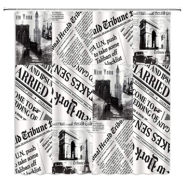 

retro newspaper shower curtain french iconic architecture eiffel tower arc de triomphe newspaper news,70x70 inch polyester