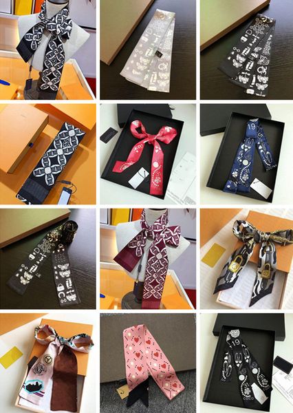 

beautiful spring summer silk handbag bag scarf headbands women letter flower scraves grade hair bands 8x120cm without box, Blue;gray