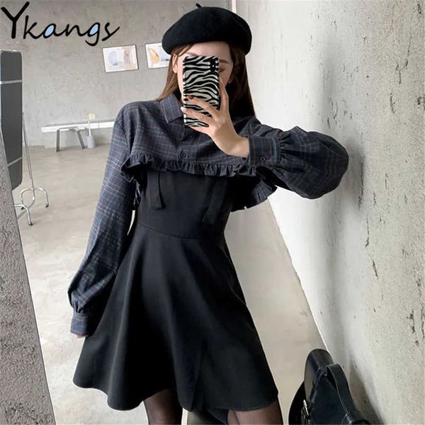 

sleeveless vintage dress women mini off-shoulder summer strap dress elegant chic ins daily all-match clothing designer leisure 210619, Black;gray