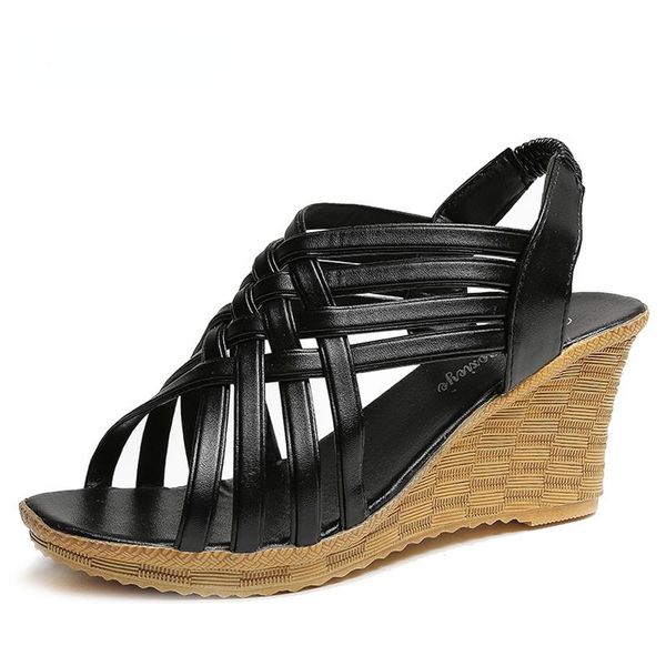 

sandals 2021 7cm fashion wedge heel for women high heels open toe platform, Black