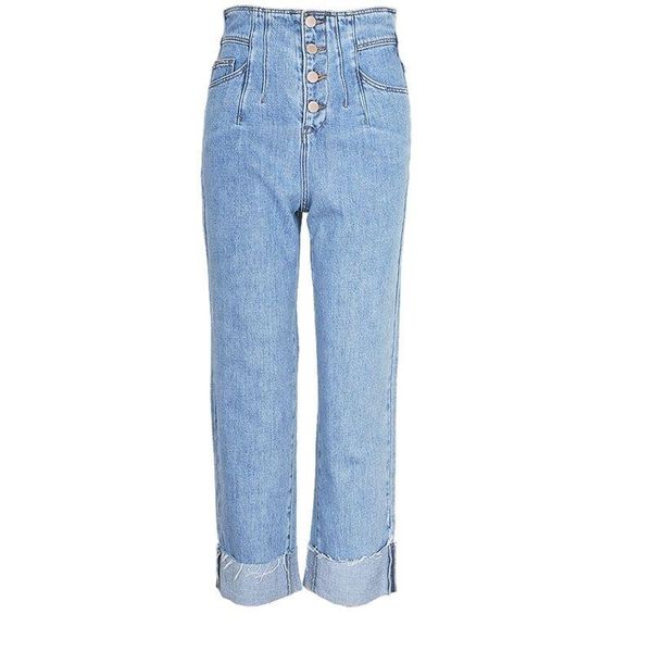 

women's spring and summer jeans high waist curly, Blue