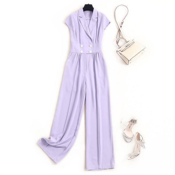 

women's jumpsuits & rompers women elegant and summer 2021 solid color office lady double breasted long brief jumpsuit black purple, Black;white