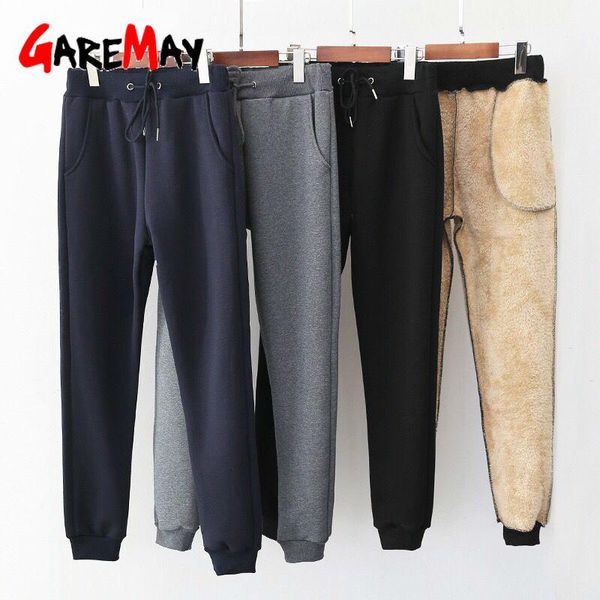 

women's pants & capris autumn winter knit cotton wool women harem warm red high waist casual straight trousers female thick fleece jogg, Black;white