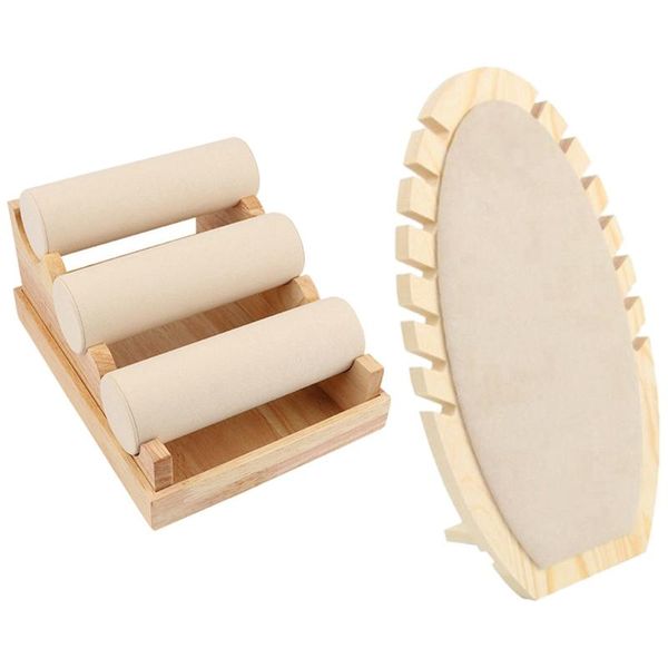 

jewelry pouches, bags 2 pcs 3 tier bracelet watch stand holder showcase display storage necklace bangle organizer white & wooden, Pink;blue