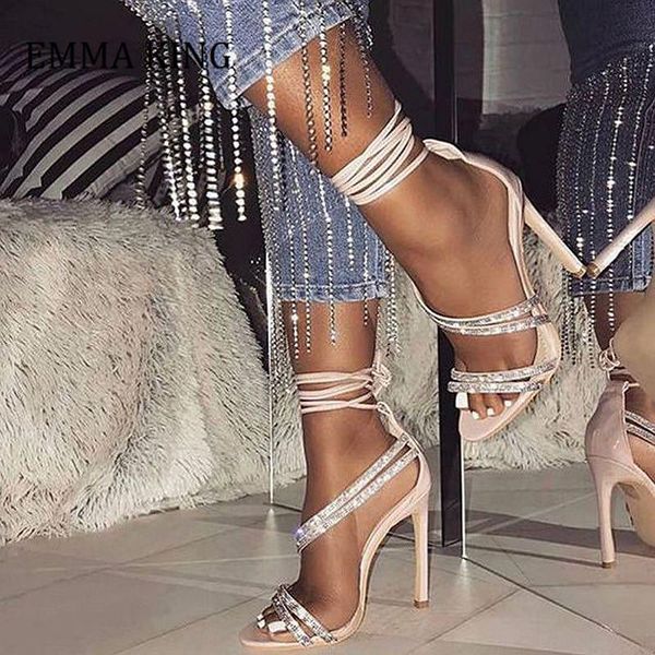 

summer fashion rhinestone gladiator sandals /12cm thin high heel crystal women shoes ladies wedding party open toe sandal, Black