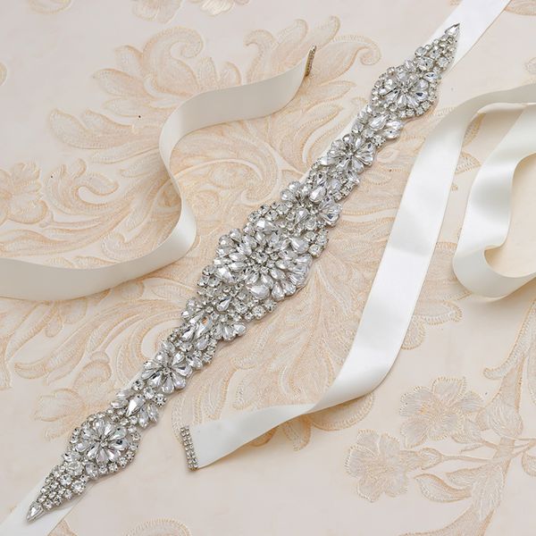 

wedding sashes bride bridal dresses belts rhinestone crystal ribbon, White