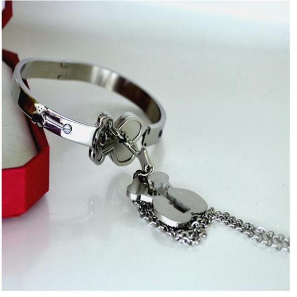 

earrings & necklace womne key heart necklace/bracelet stainless steel jewelry sets, Silver