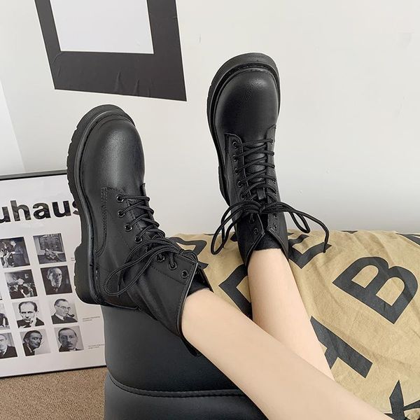 

boots women low heel socks british style breathable lace up ankle for, Black