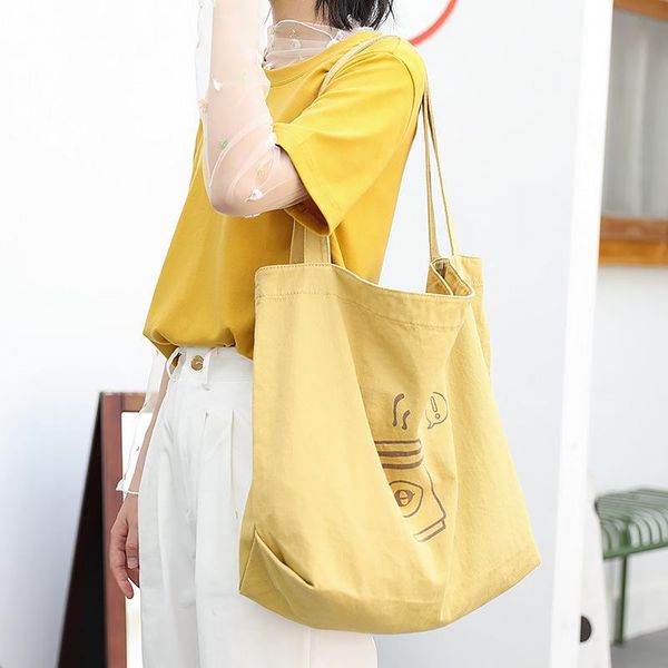 

evening bags multi-color simple literary canvas woman bag fashion net red lazy printed handbag casual large-capacity shopping shoulder
