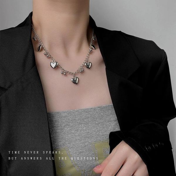 

chains heart women necklaces round beads necklace lady pendant clavicle chain elegant party silver color alloy kolczyki