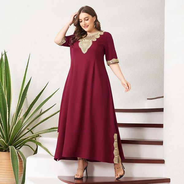 

Plus Size Dresses Summer Maxi Dress Women Vintage Lace Patchwork Split Hem Solid Wine Red Half Sleeve Party Prom Long Suelto, Black