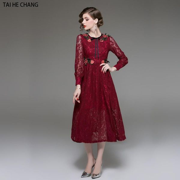 

casual dresses 2021 women dress fashion designer vestidos autumn elegant slim bodycon lace vintage party runway long sleeve, Black;gray