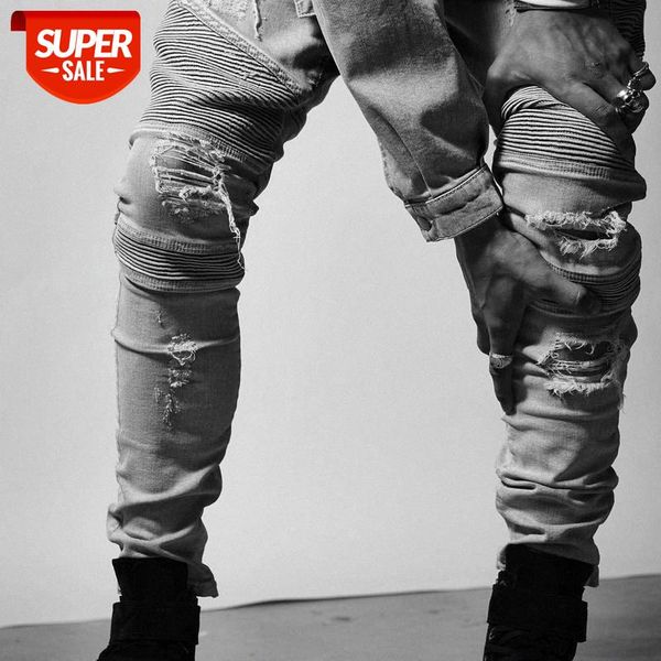 

men's jeans blue stitching trousers brand ripped men #xu3m, Black