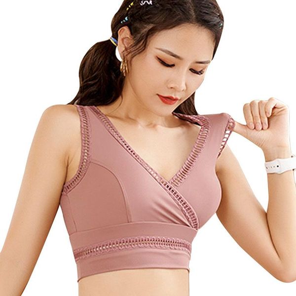 

yoga outfit hollow out back sports vest running fitness underwear women push-up bra gym solid color workout crop blouses