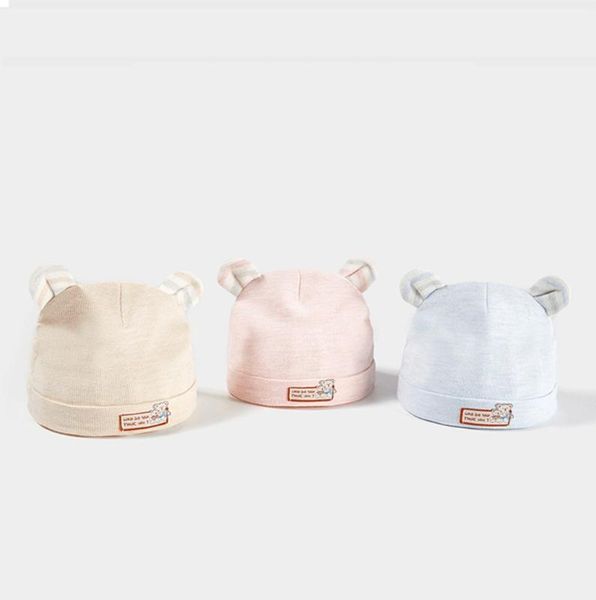 

caps & hats 0-6 months baby cotton hat cute bear ears boys girls beanie born infant solid color cap for shower gifts, Yellow
